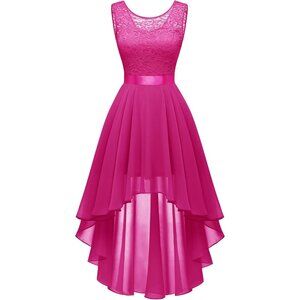 BeryLove Women Rose Chiffon Scoop Neck Sleeveless Lace Cocktail Dresses